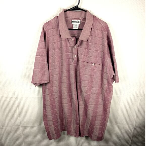 KingSize Polo Shirt 4XL Men Purple Textured Check Pattern Short Sleeve Pocket - Picture 1 of 5